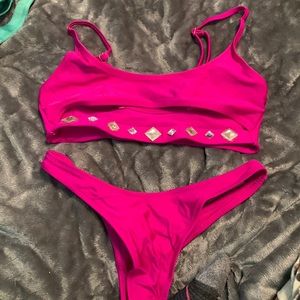Small hot pink bikini 

worn once

custom gems 💎 one of a kind